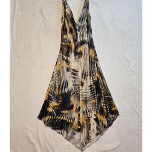Etcetera 100% Silk V Neck Midi Dress Abstract Print Size 6